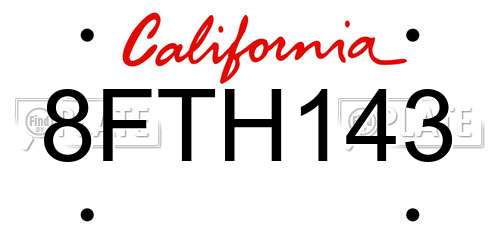 8FTH143 California License Plate