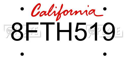 8FTH519 California License Plate