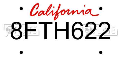 8FTH622 California License Plate