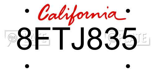 8FTJ835 California License Plate
