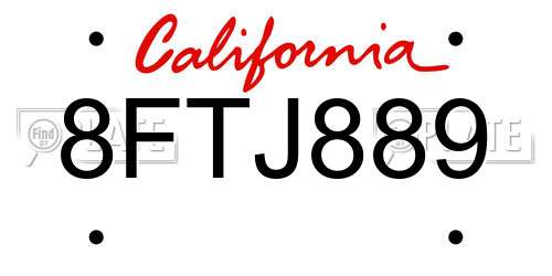 8FTJ889 California License Plate