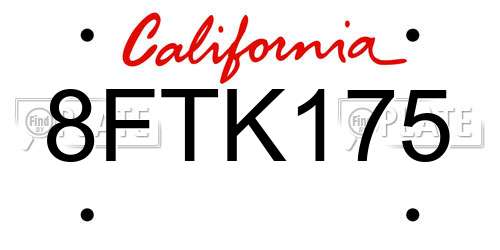 8FTK175 California License Plate