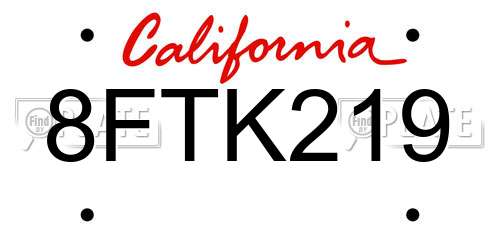 8FTK219 California License Plate