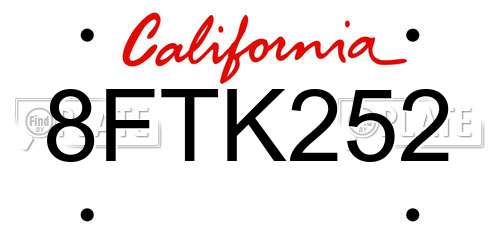 8FTK252 California License Plate