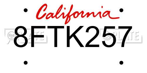 8FTK257 California License Plate