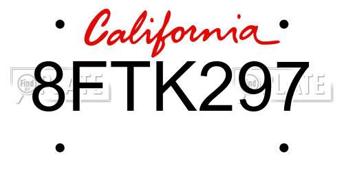 8FTK297 California License Plate