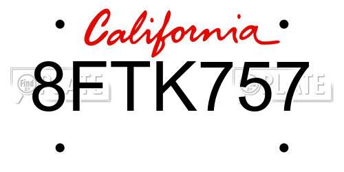 8FTK757 California License Plate