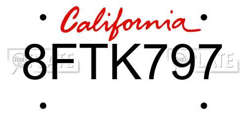 8FTK797 California License Plate