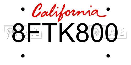 8FTK800 California License Plate