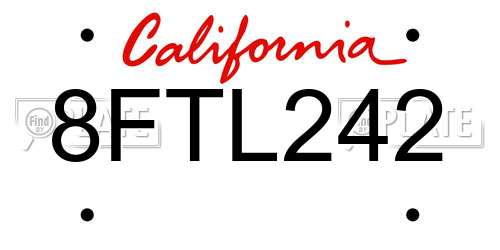8FTL242 California License Plate