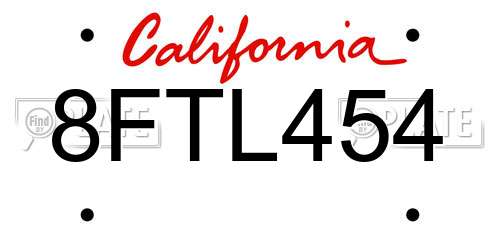 8FTL454 California License Plate