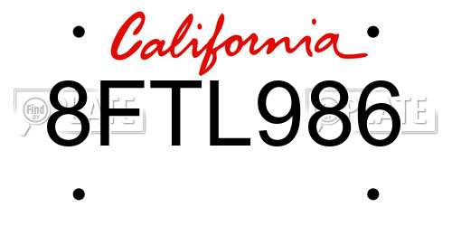 8FTL986 California License Plate