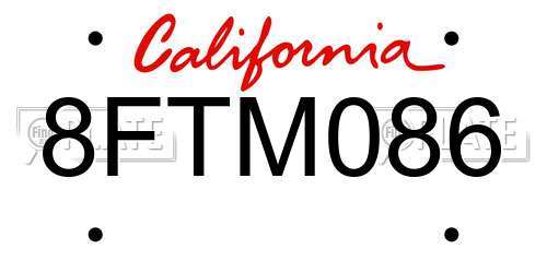 8FTM086 California License Plate