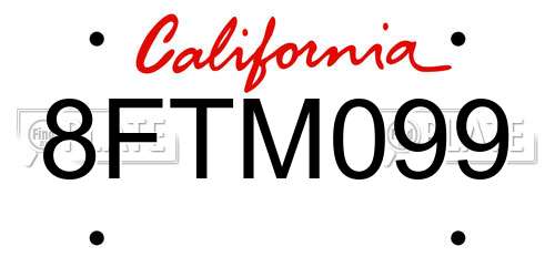 8FTM099 California License Plate
