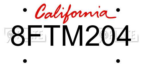 8FTM204 California License Plate