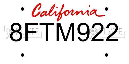 8FTM922 California License Plate