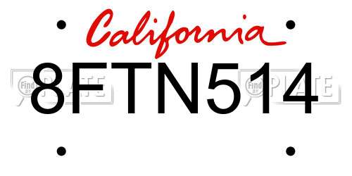 8FTN514 California License Plate