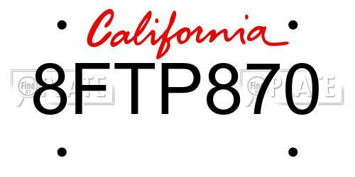 8FTP870 California License Plate