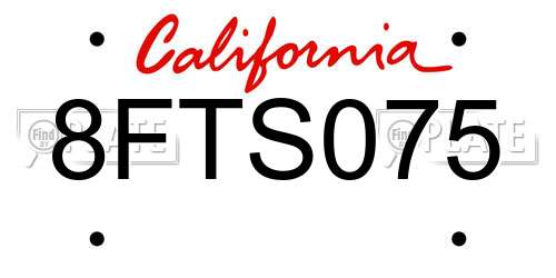 8FTS075 California License Plate