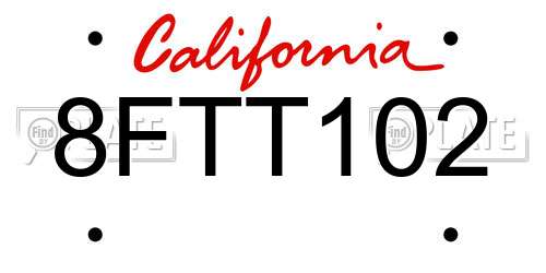 8FTT102 California License Plate