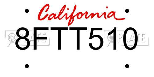 8FTT510 California License Plate