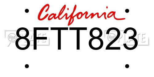 8FTT823 California License Plate
