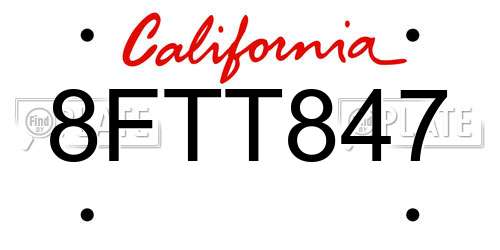 8FTT847 California License Plate