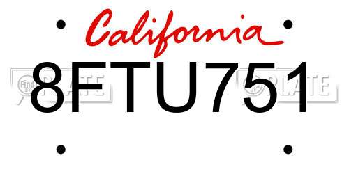 8FTU751 California License Plate