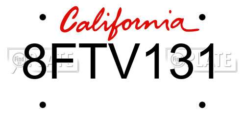 8FTV131 California License Plate