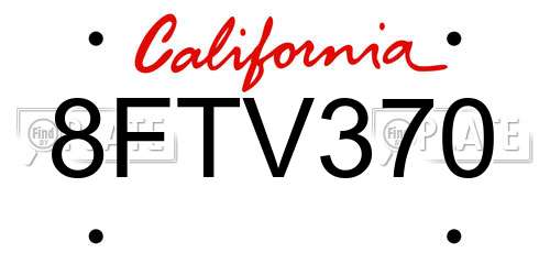 8FTV370 California License Plate