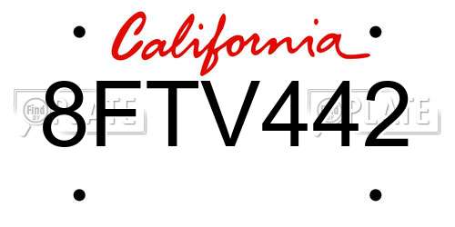 8FTV442 California License Plate