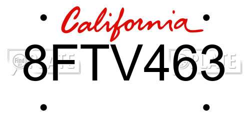 8FTV463 California License Plate
