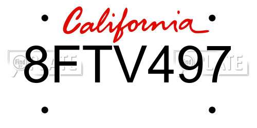 8FTV497 California License Plate