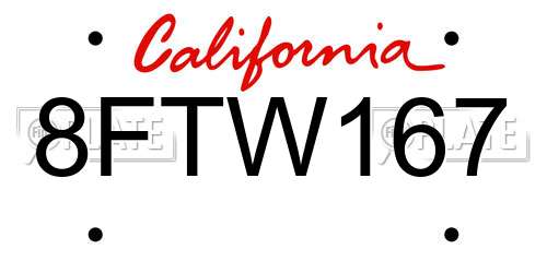 8FTW167 California License Plate
