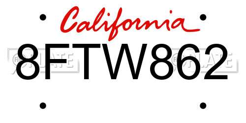 8FTW862 California License Plate