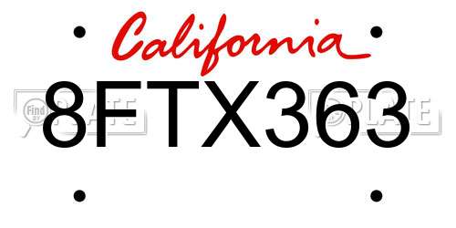 8FTX363 California License Plate