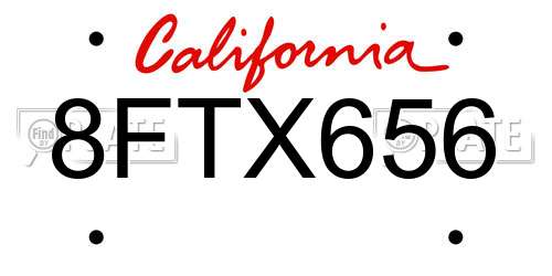 8FTX656 California License Plate