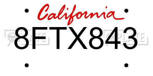 8FTX843 California License Plate