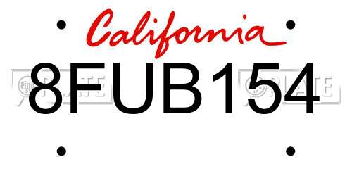 8FUB154 California License Plate