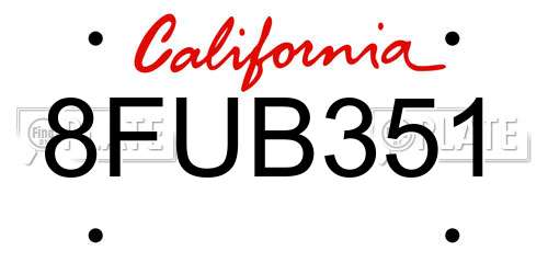 8FUB351 California License Plate