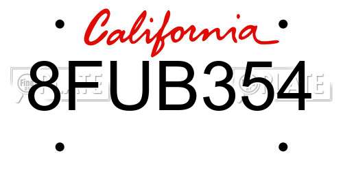 8FUB354 California License Plate