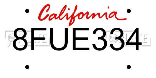 8FUE334 California License Plate