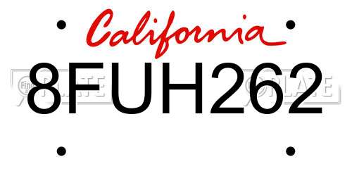 8FUH262 California License Plate
