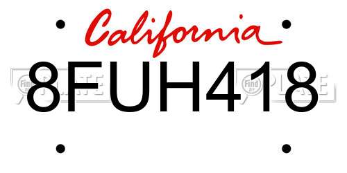 8FUH418 California License Plate