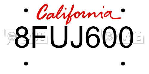 8FUJ600 California License Plate
