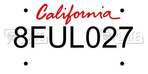 8FUL027 California License Plate