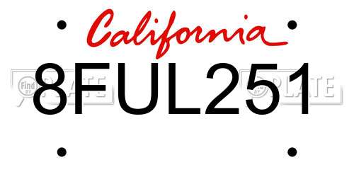 8FUL251 California License Plate