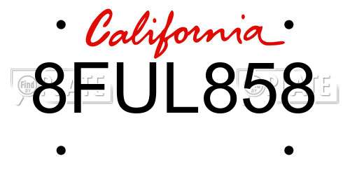 8FUL858 California License Plate