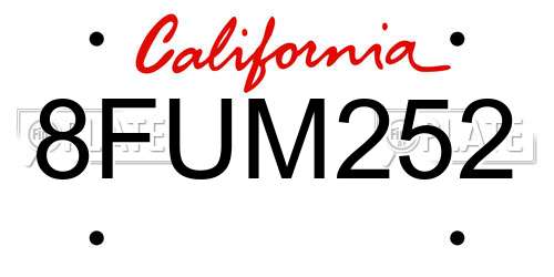 8FUM252 California License Plate
