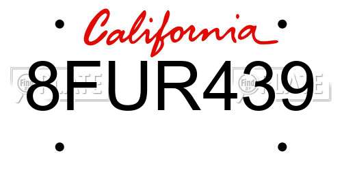 8FUR439 California License Plate
